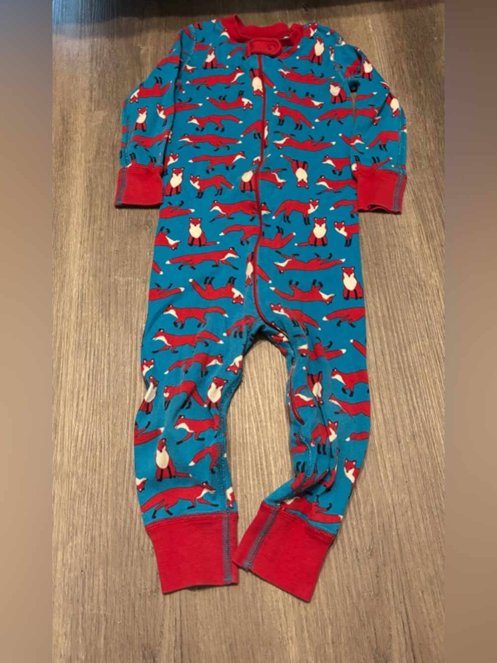 Hannah Anderson Red Fox Print One-Piece Pajamas - Blue/Red